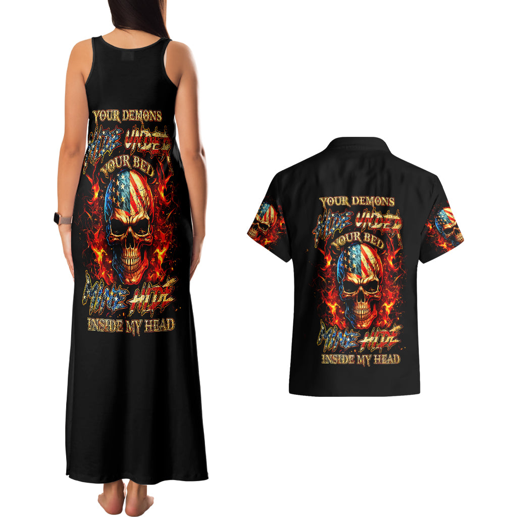 Fire Skull Couples Matching Tank Maxi Dress and Hawaiian Shirt My Demon Hide Inside My Head - Wonder Print Shop