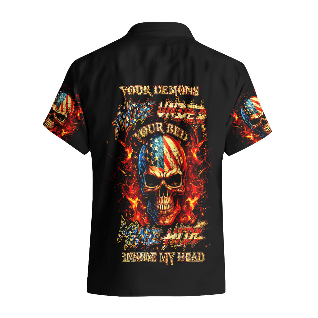 Fire Skull Hawaiian Shirt My Demon Hide Inside My Head - Wonder Print Shop