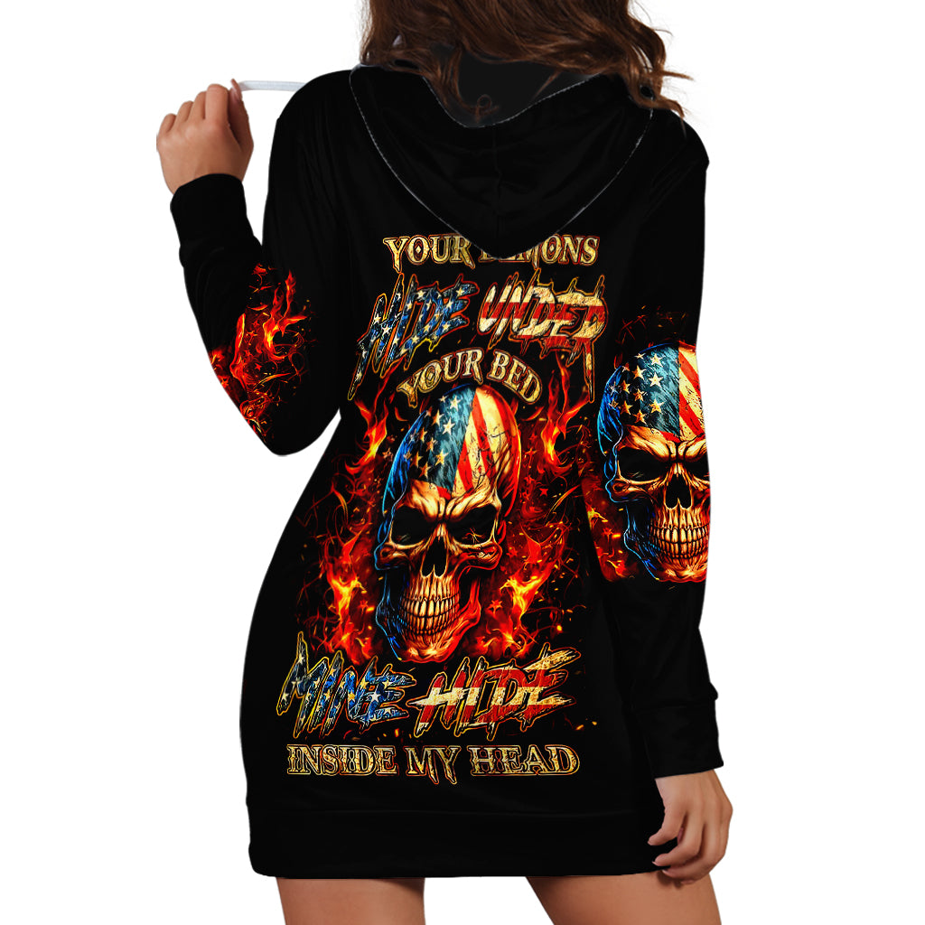 Fire Skull Hoodie Dress My Demon Hide Inside My Head - Wonder Print Shop