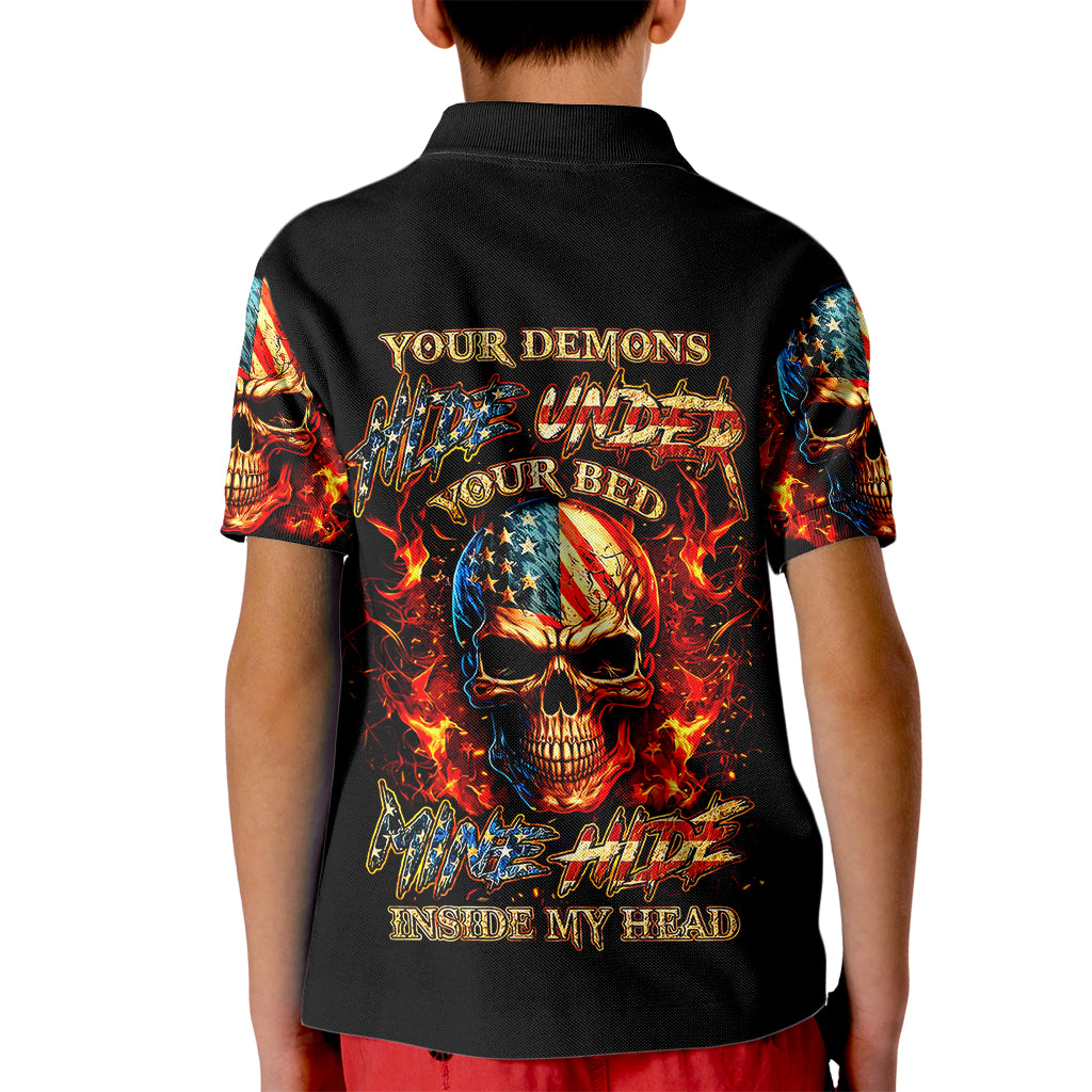 Fire Skull Kid Polo Shirt My Demon Hide Inside My Head - Wonder Print Shop