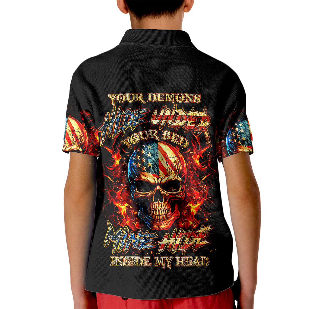 Fire Skull Kid Polo Shirt My Demon Hide Inside My Head - Wonder Print Shop