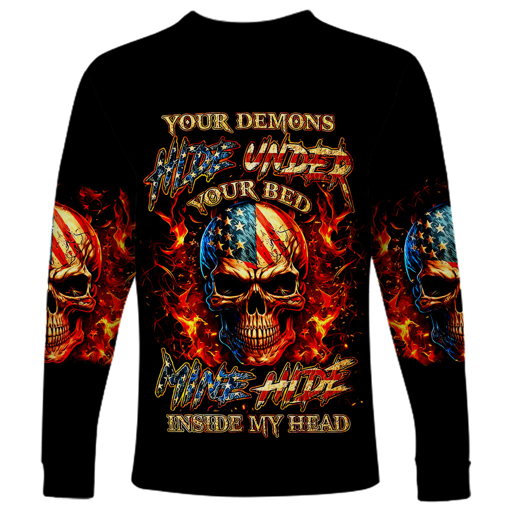 Fire Skull Long Sleeve Shirt My Demon Hide Inside My Head - Wonder Print Shop