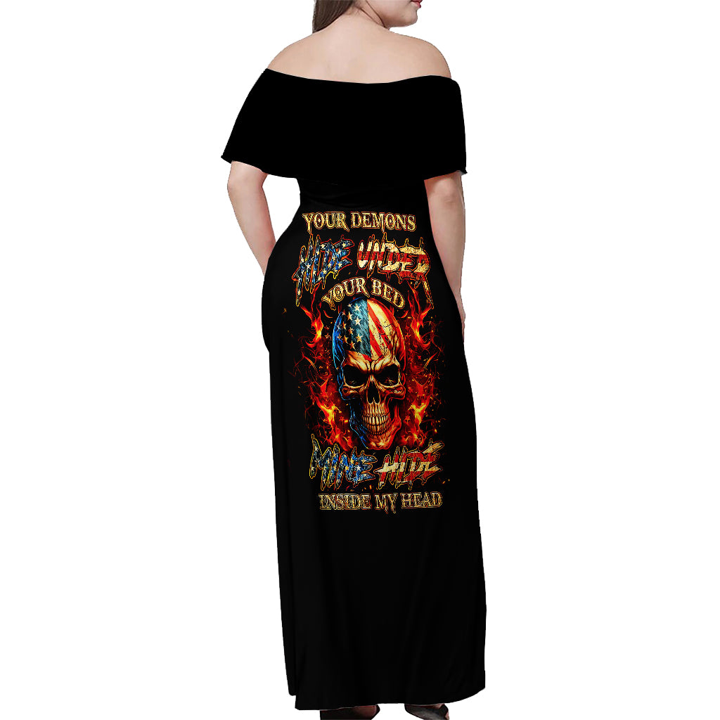 Fire Skull Off Shoulder Maxi Dress My Demon Hide Inside My Head - Wonder Print Shop