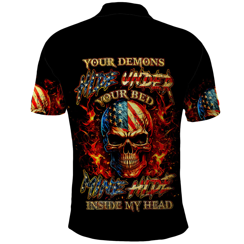 Fire Skull Polo Shirt My Demon Hide Inside My Head - Wonder Print Shop