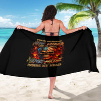 Black printed sarong with fiery skull front graphic, beach wrap cloth