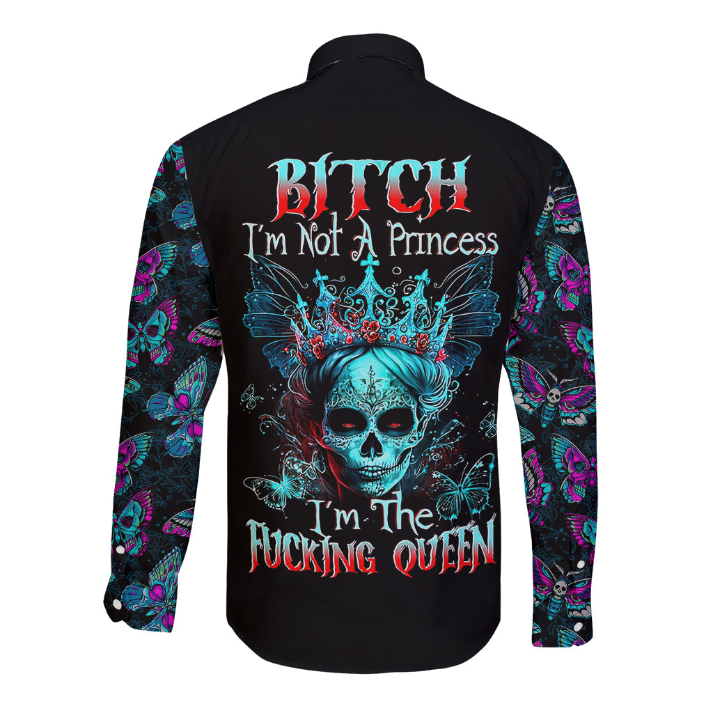 Día de los Muertos Skull Long Sleeve Button Shirt I'm Not A Princess I'm The Queen - Wonder Print Shop