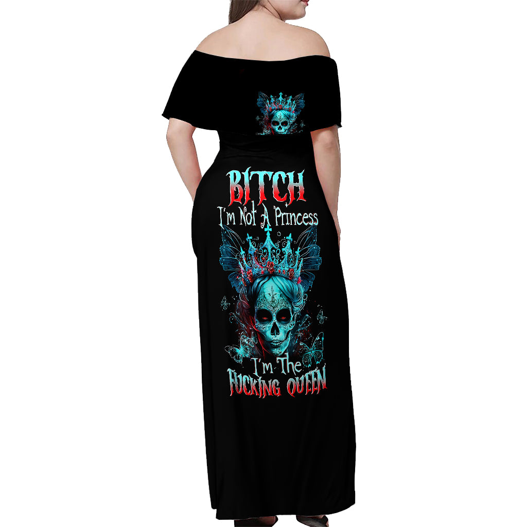 Día de los Muertos Skull Off Shoulder Maxi Dress I'm Not A Princess I'm The Queen - Wonder Print Shop