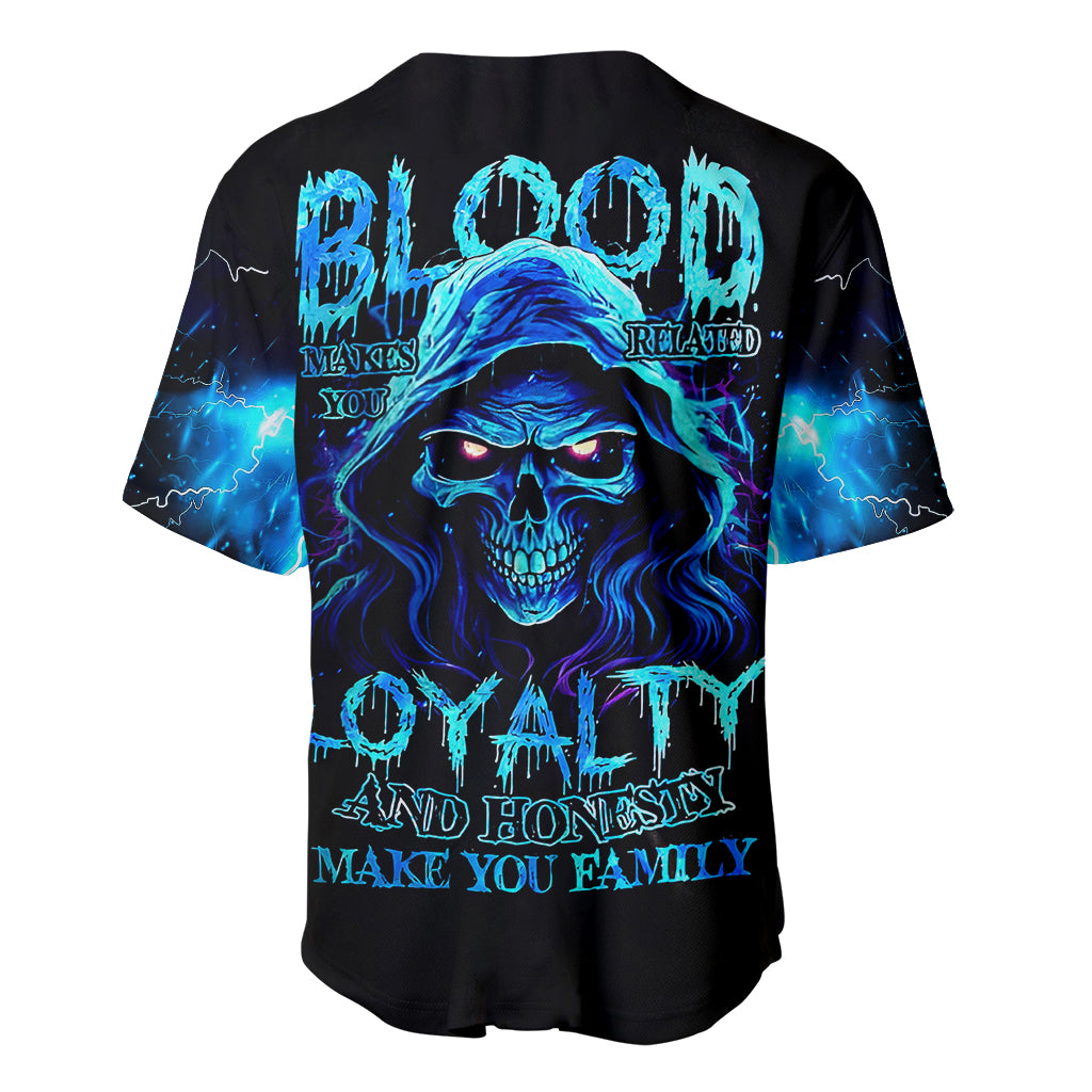 Blue Flame Skull Baseball Jersey Blood Make You Related - Wonder Print Shop