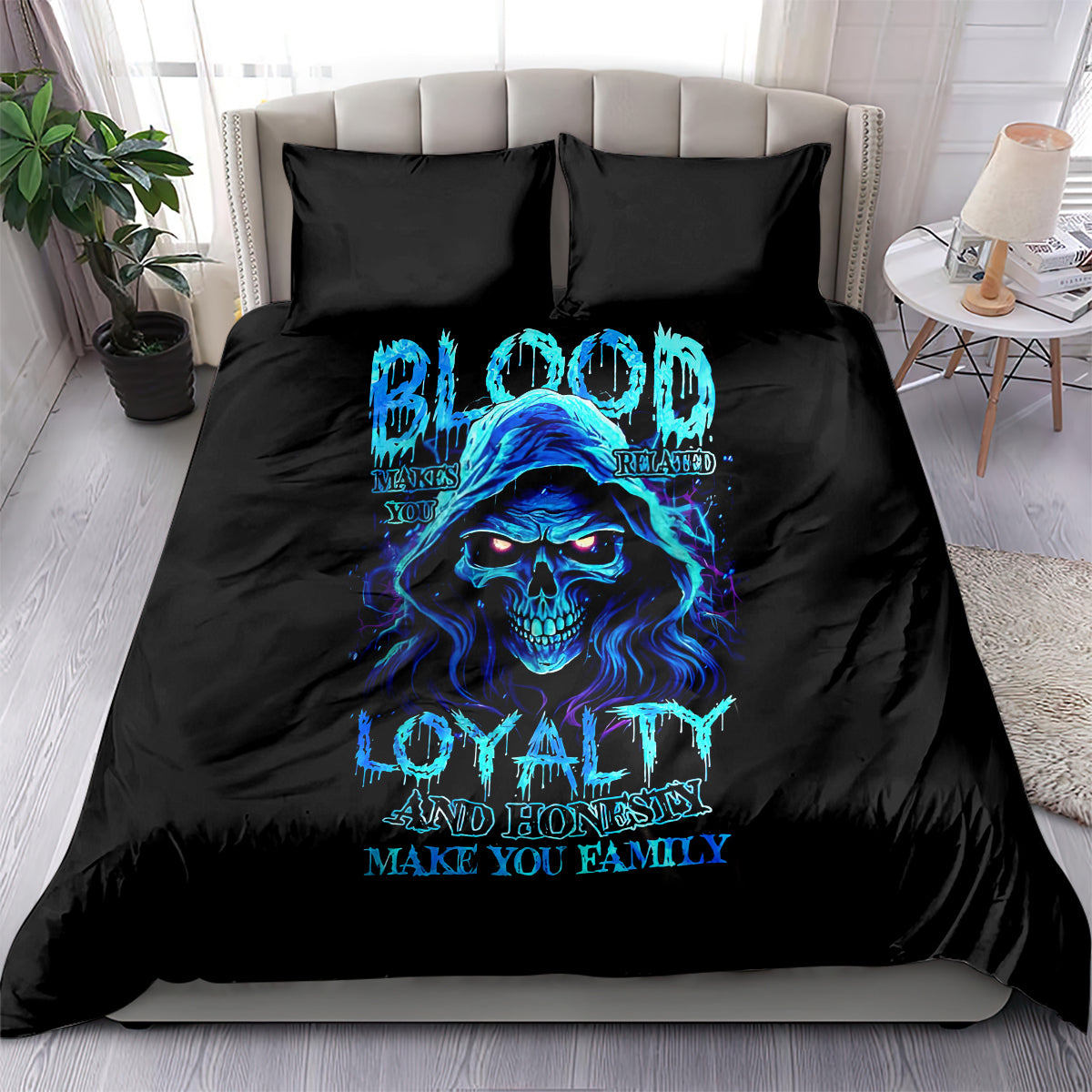 Blue Flame Skull Bedding Set Blood Make You Related - Wonder Print Shop