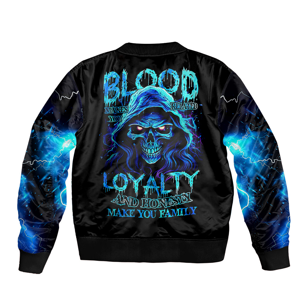 Blue Flame Skull Bomber Jacket Blood Make You Related - Wonder Print Shop