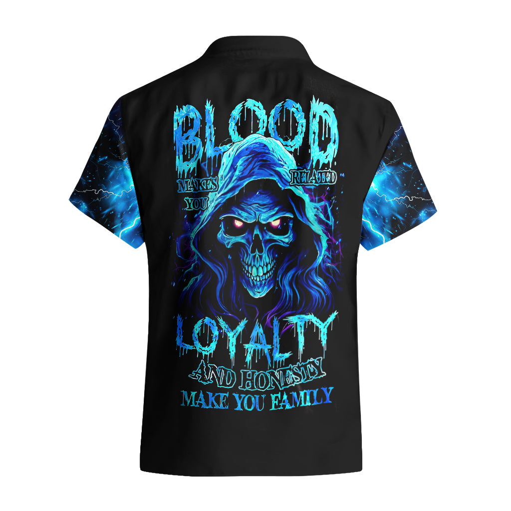 Blue Flame Skull Hawaiian Shirt Blood Make You Related - Wonder Print Shop