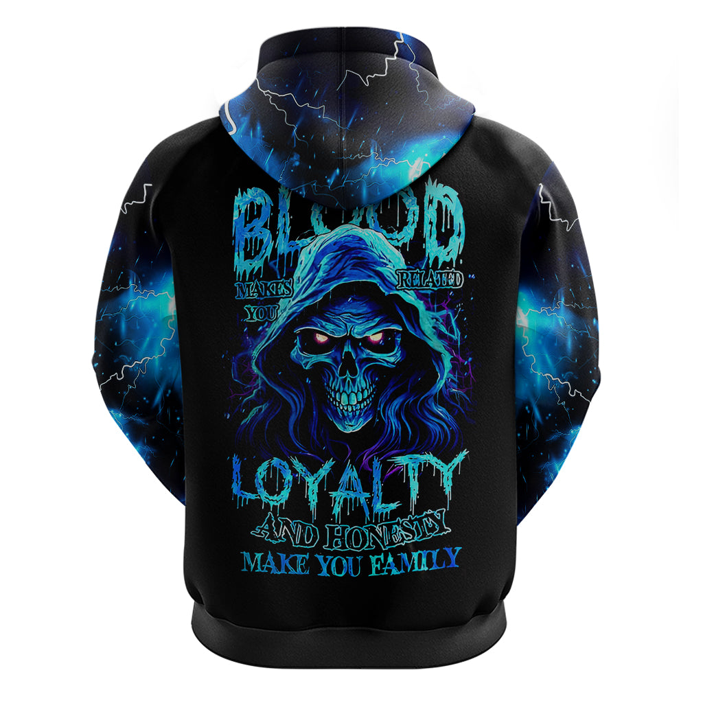 Blue Flame Skull Hoodie Blood Make You Related - Wonder Print Shop