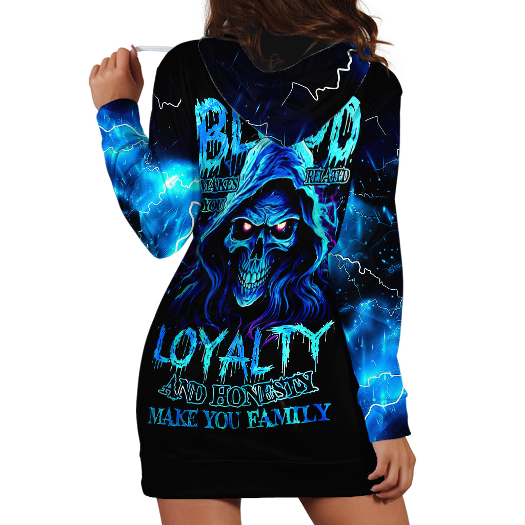 Blue Flame Skull Hoodie Dress Blood Make You Related - Wonder Print Shop