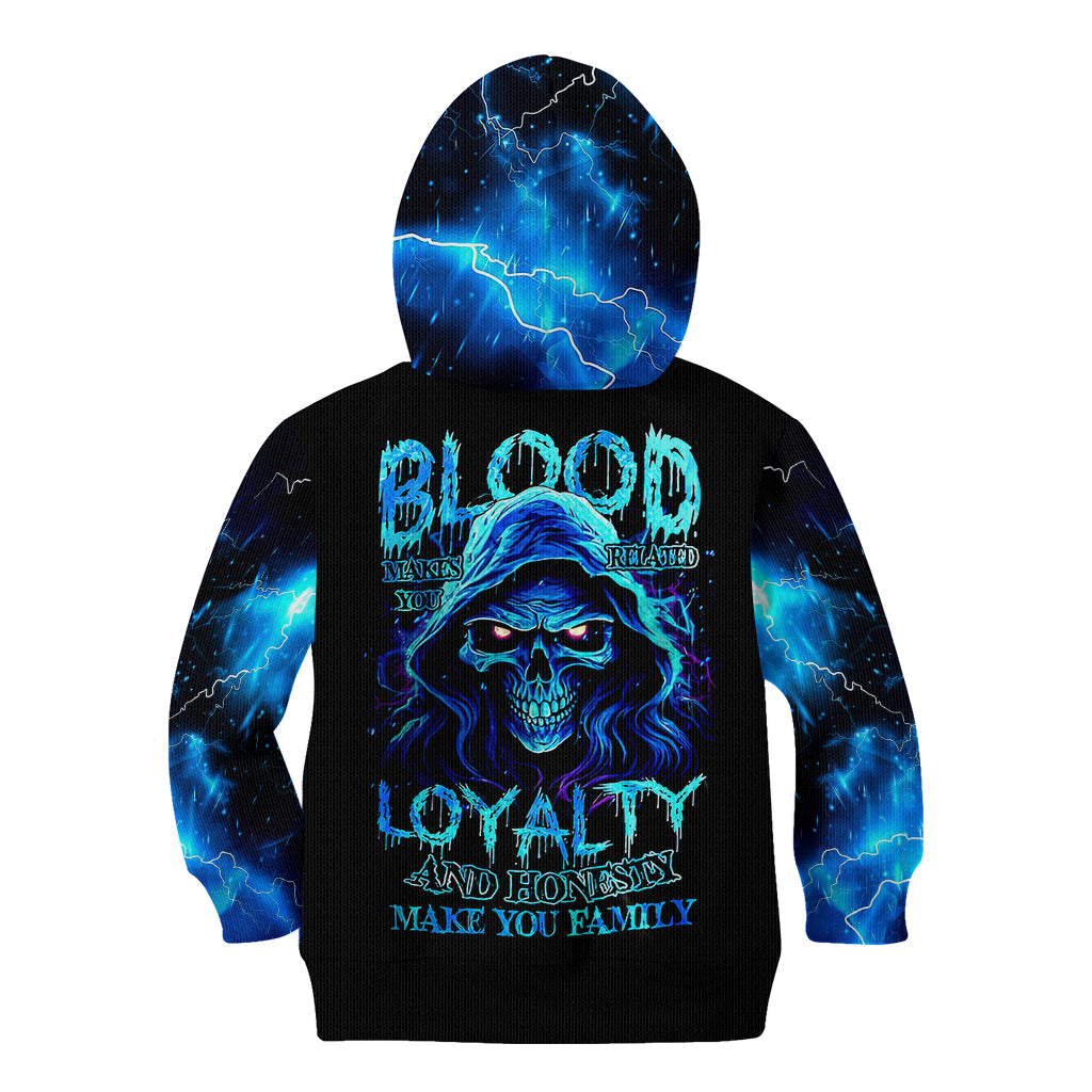 Blue Flame Skull Kid Hoodie Blood Make You Related - Wonder Print Shop