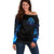 Blue Flame Skull Off Shoulder Sweater Blood Make You Related - Wonder Print Shop