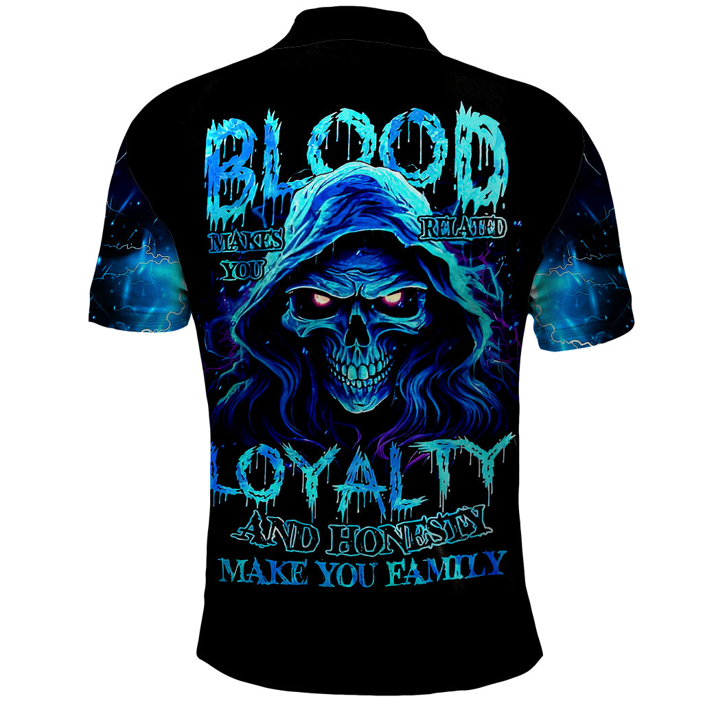 Blue Flame Skull Polo Shirt Blood Make You Related - Wonder Print Shop