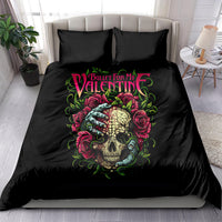 Black skull bedding set with roses and hand graphic, duvet cover and matching pillowcases