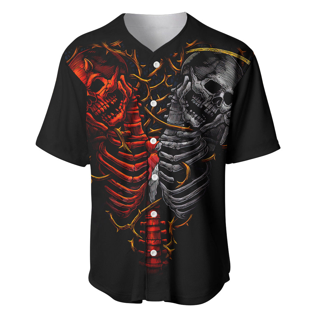 Skull Baseball Jersey Devil And Angel Twin Skull - Wonder Print Shop