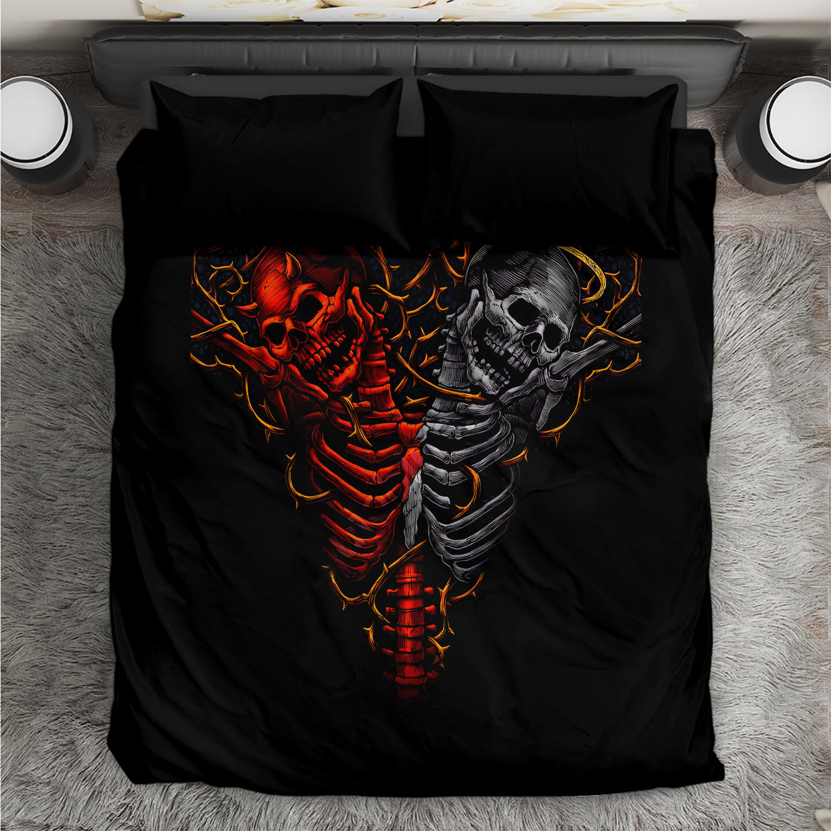 Skull Bedding Set Devil And Angel Twin Skull - Wonder Print Shop