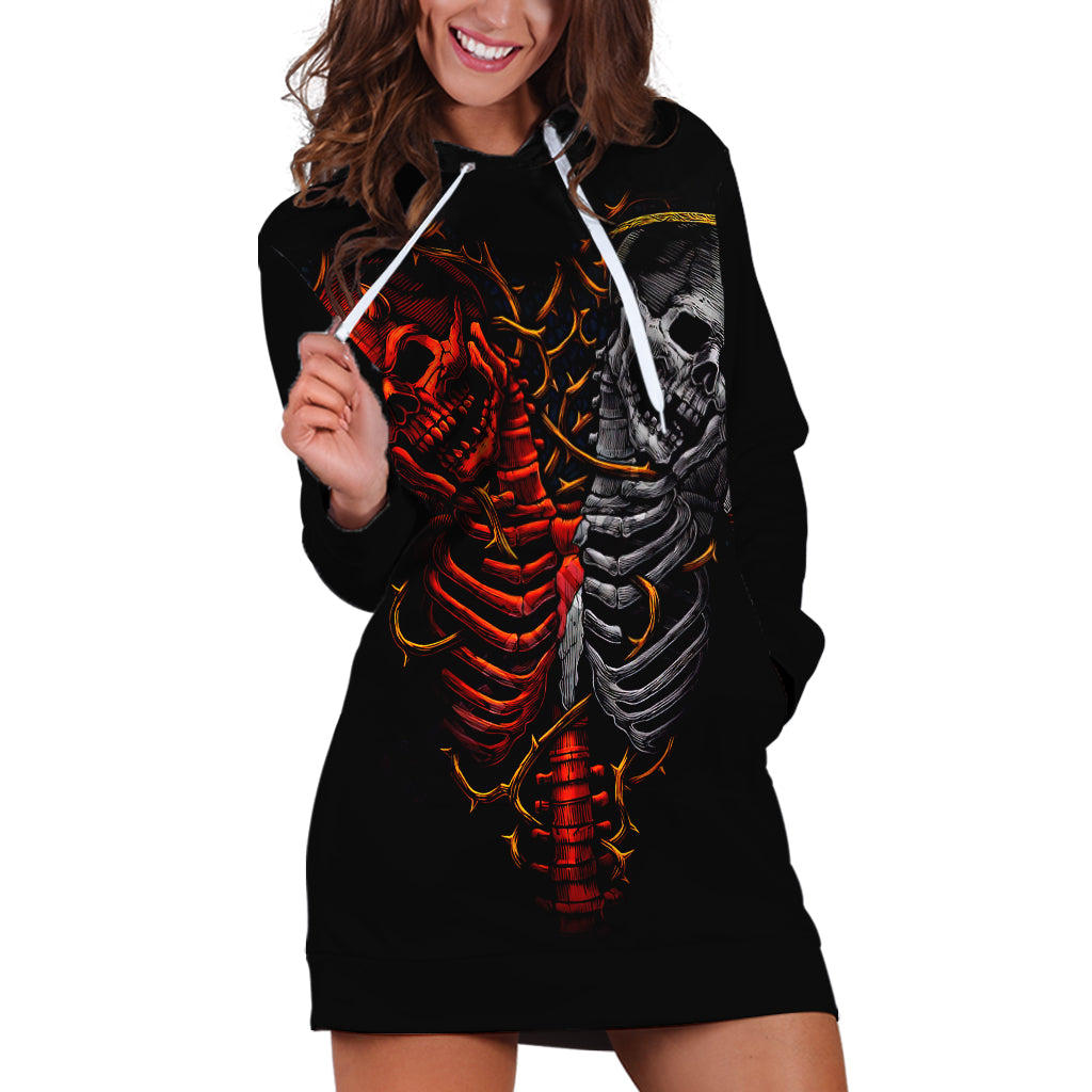 Skull Hoodie Dress Devil And Angel Twin Skull - Wonder Print Shop