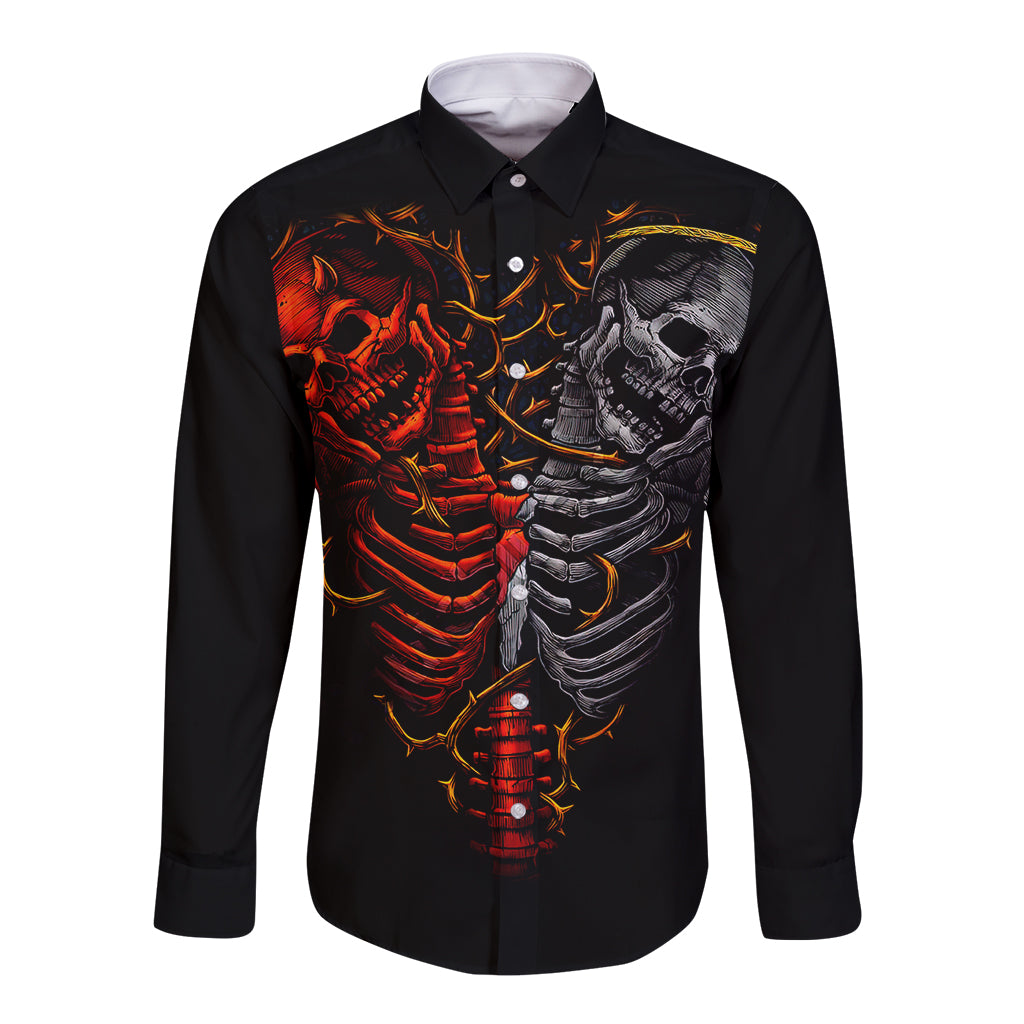 Skull Long Sleeve Button Shirt Devil And Angel Twin Skull - Wonder Print Shop