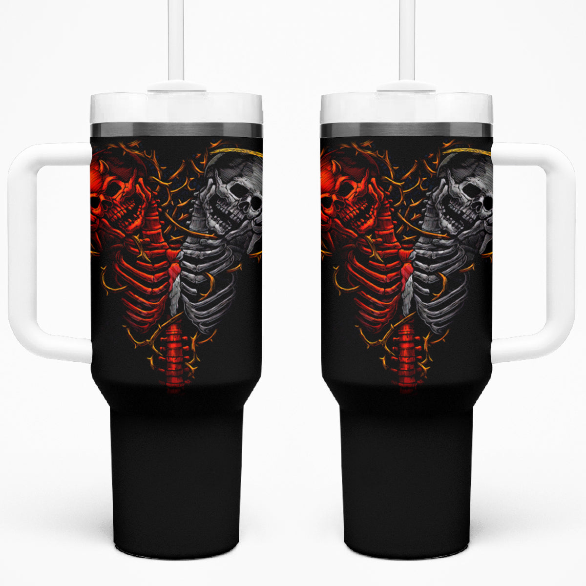 Skull Tumbler With Handle Devil And Angel Twin Skull