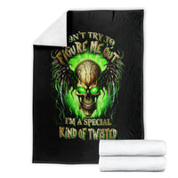 Black skull graphic blanket folded stack set with neon green glowing skull print