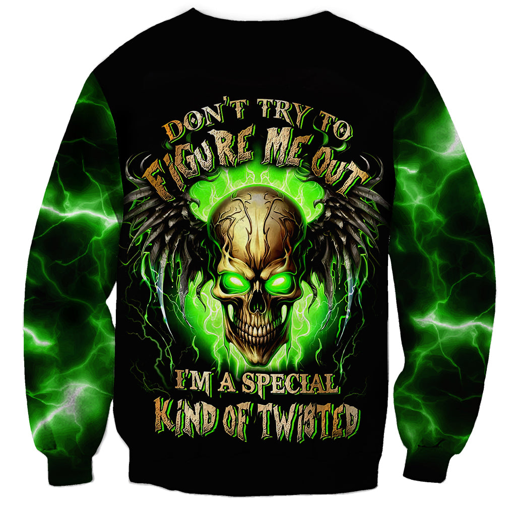 Black unisex skull sweatshirt with green lightning graphic and text