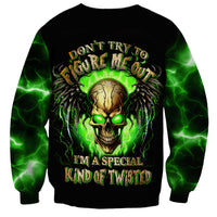 Black unisex skull sweatshirt with green lightning graphic and text