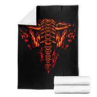 Black skull flame blanket with bright orange-red flaming skull graphic