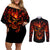 Flame Skull Couples Matching Off Shoulder Short Dress and Long Sleeve Button Shirts SKull Face Inside Me - Wonder Print Shop