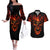 Flame Skull Couples Matching Off The Shoulder Long Sleeve Dress and Hawaiian Shirt SKull Face Inside Me - Wonder Print Shop