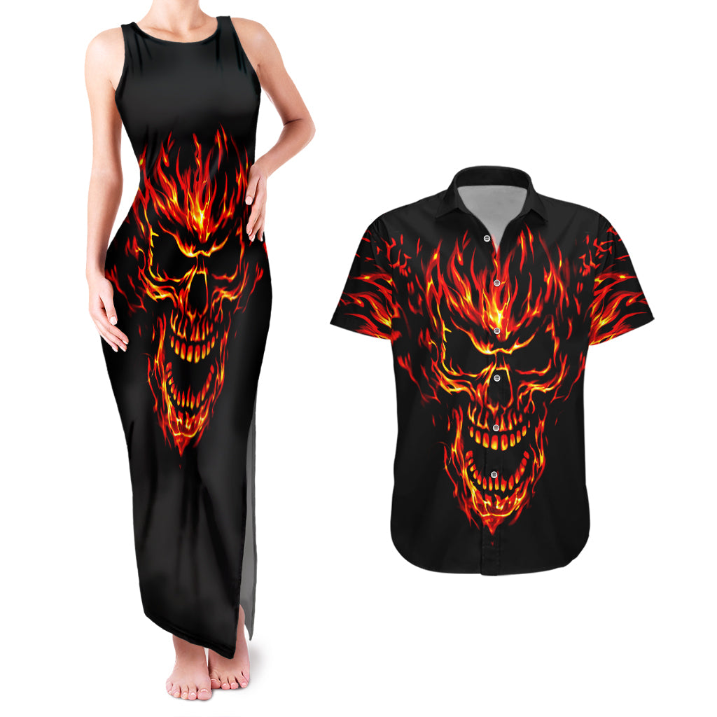 Flame Skull Couples Matching Tank Maxi Dress and Hawaiian Shirt SKull Face Inside Me - Wonder Print Shop