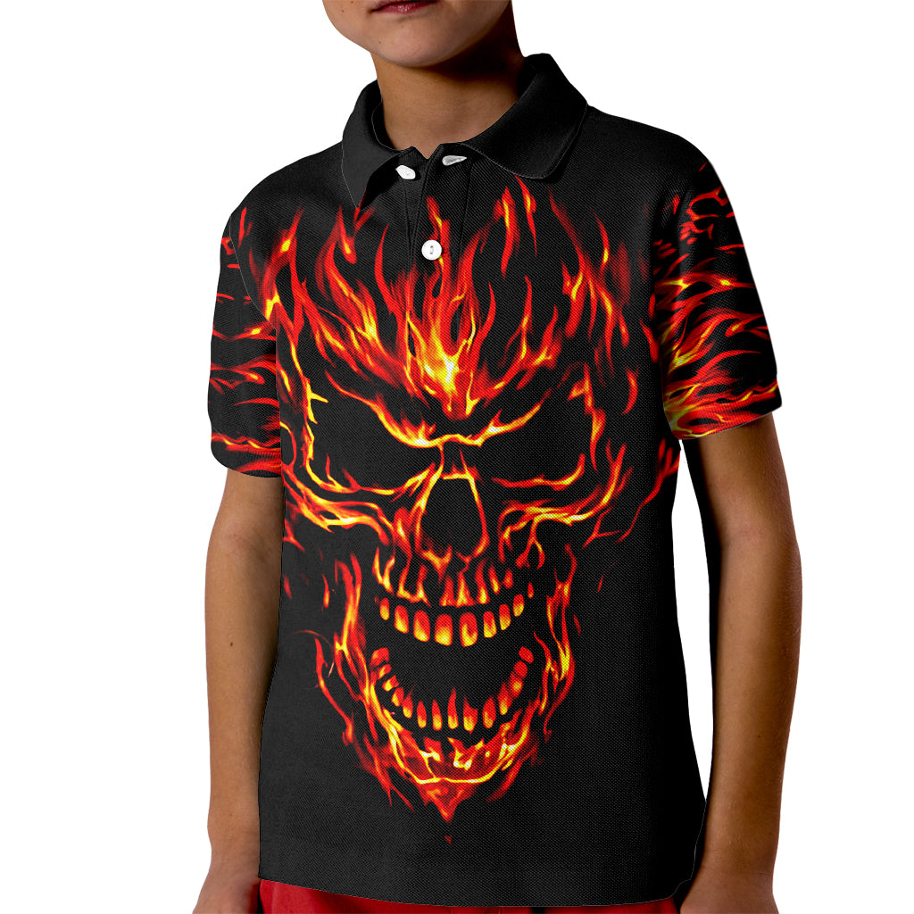 Flame Skull Kid Polo Shirt SKull Face Inside Me - Wonder Print Shop