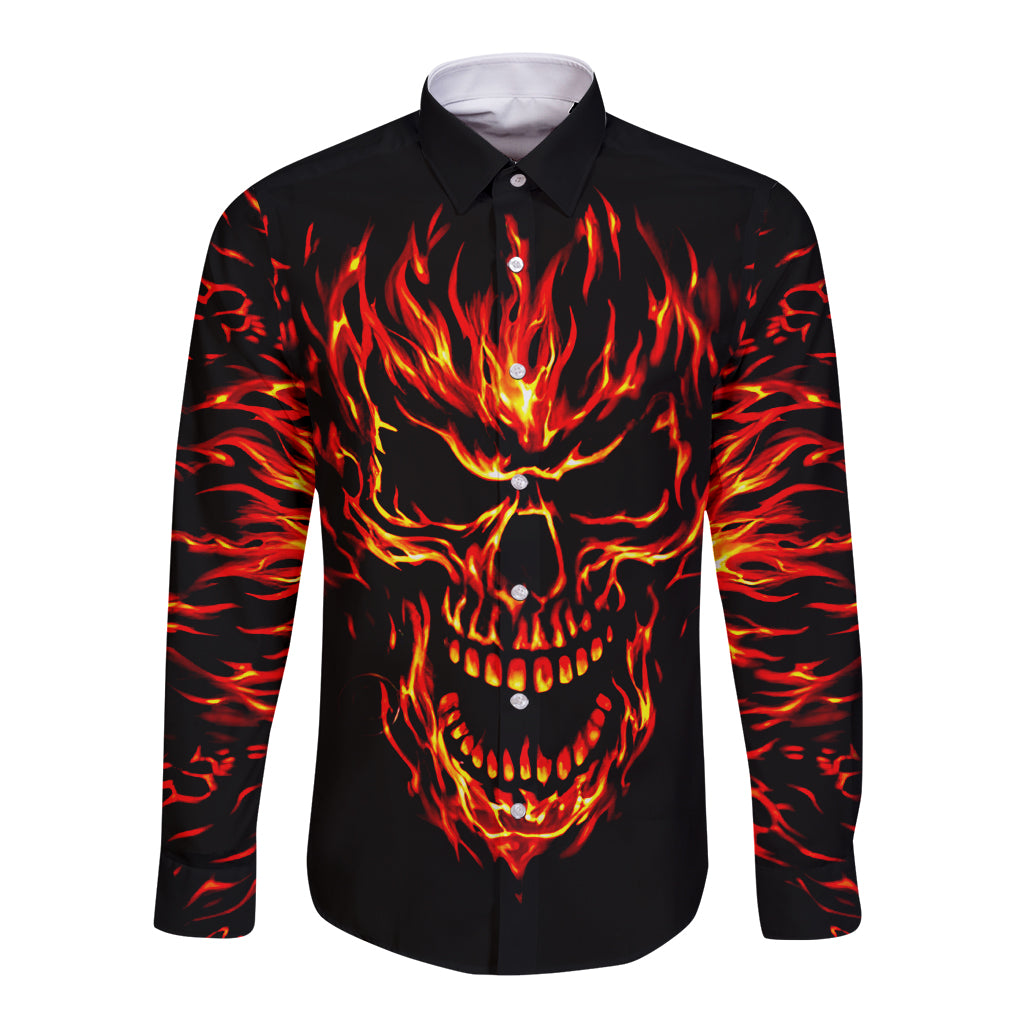 Flame Skull Long Sleeve Button Shirt SKull Face Inside Me - Wonder Print Shop