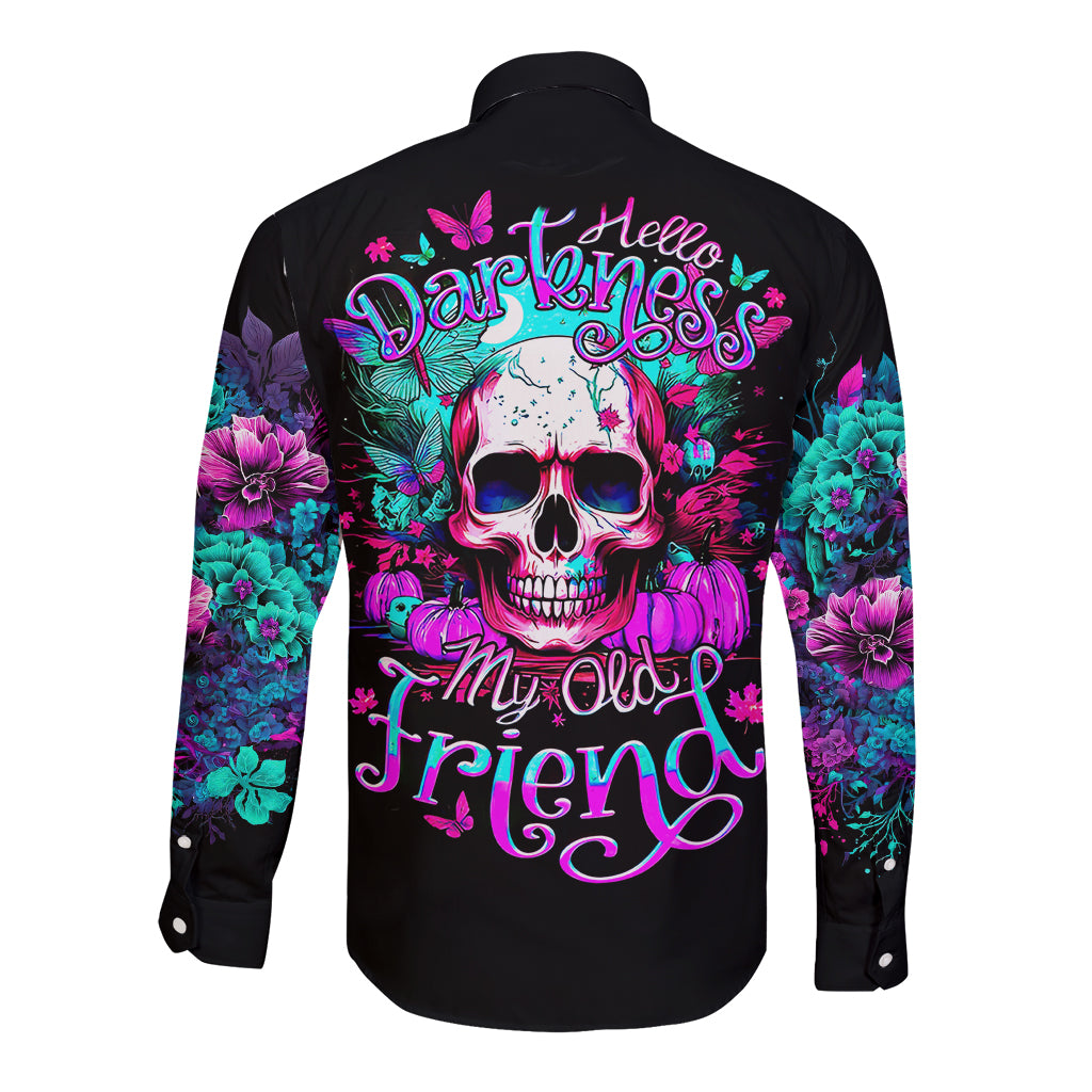 Skull Long Sleeve Button Shirt Hello Darkness My Old Friend Pinky - Wonder Print Shop