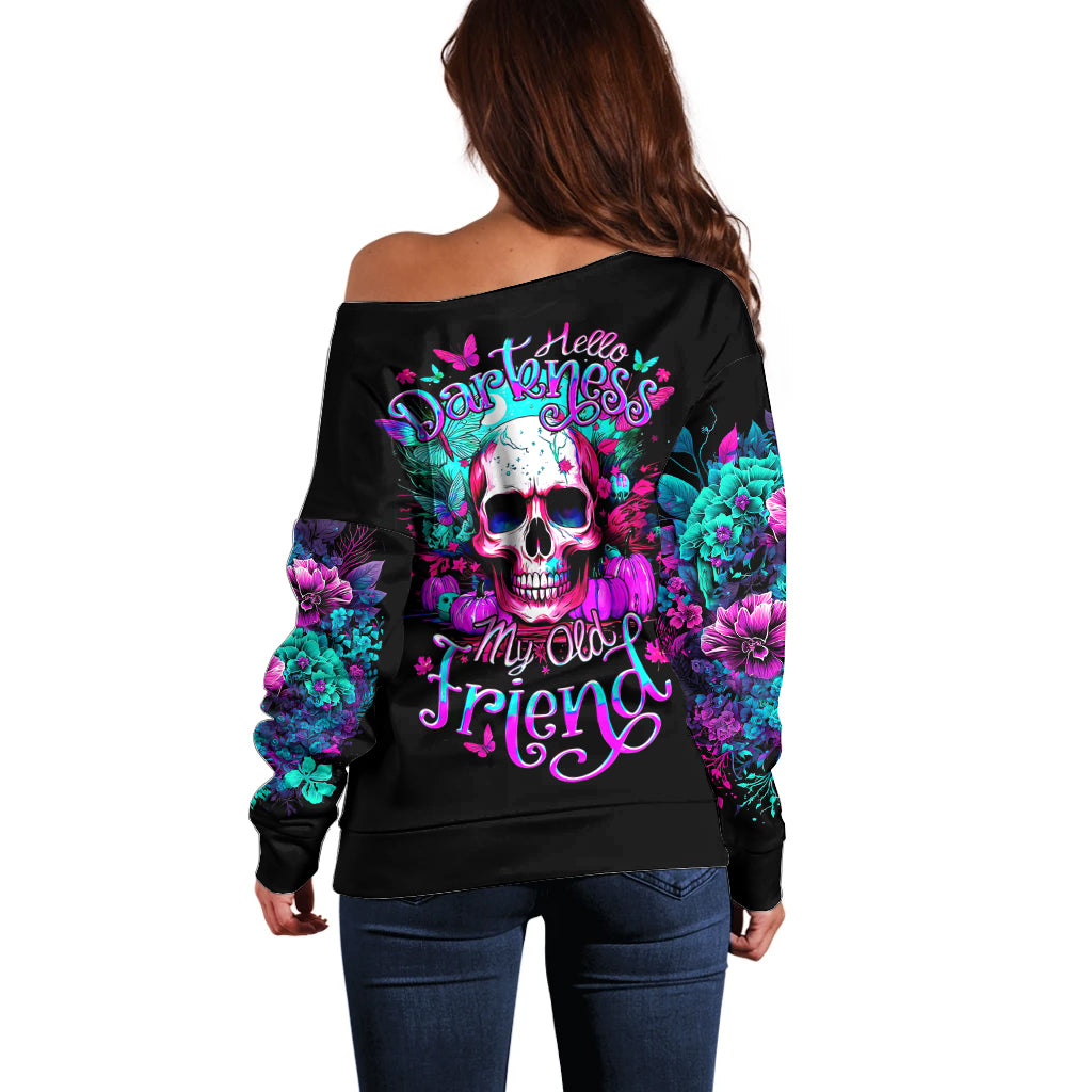 Skull Off Shoulder Sweater Hello Darkness My Old Friend Pinky - Wonder Print Shop