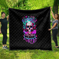 Black quilt with neon skull graphic and purple-pink 'My Old Friend' text