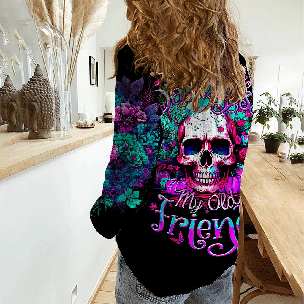 skull-women-casual-shirt-hello-darkness-my-old-friend-pinky