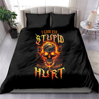 Black duvet set with flame skull artwork and two square pillowcases