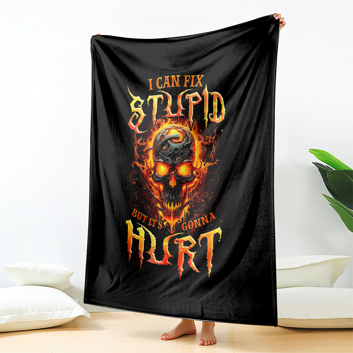 flame-skull-blanket-i-can-fix-stupid-but-that-hurt