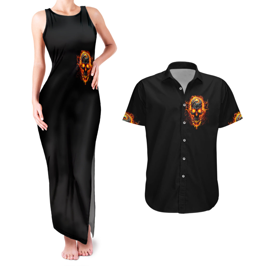 Flame Skull Couples Matching Tank Maxi Dress and Hawaiian Shirt I Can Fix Stupid But That Hurt - Wonder Print Shop