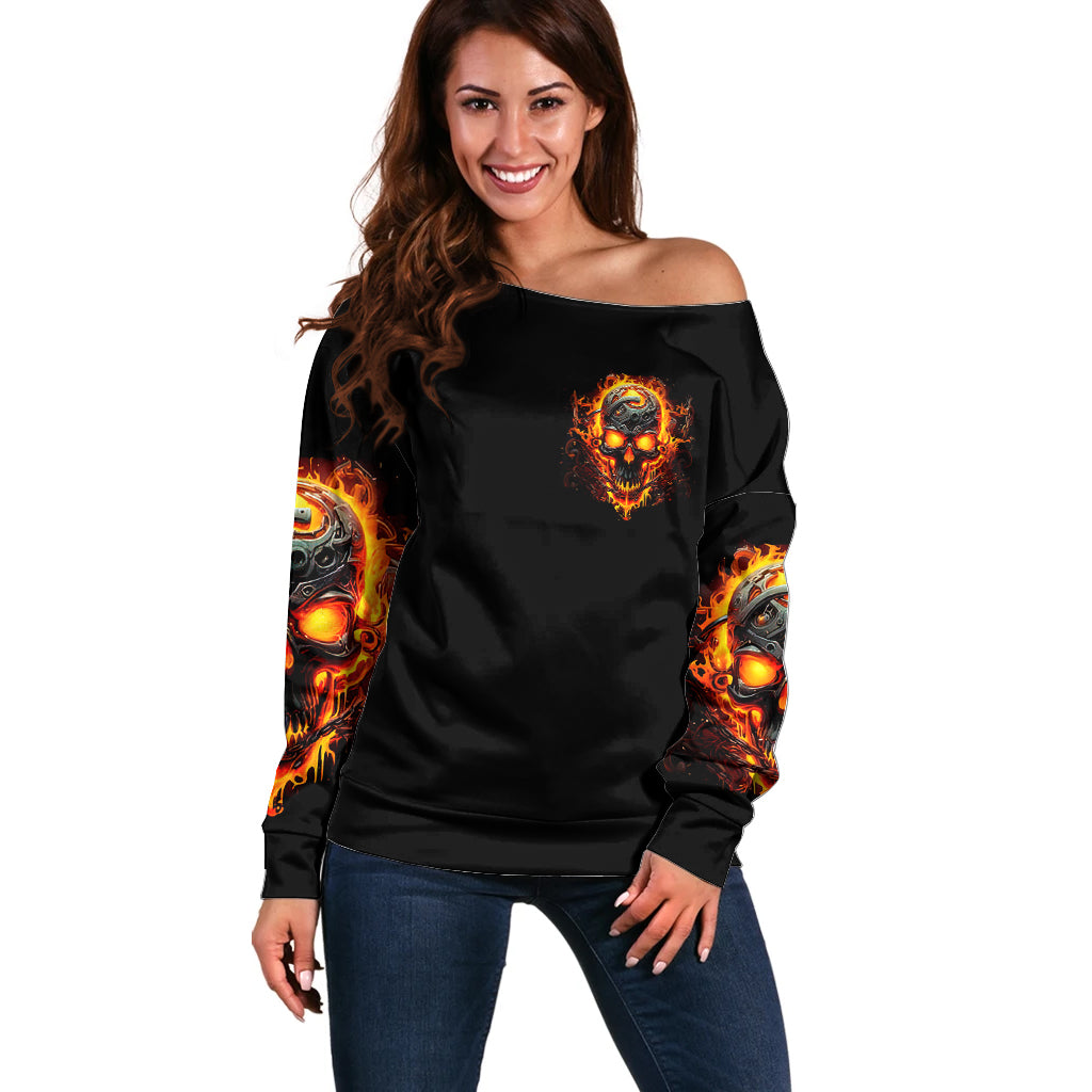 Flame Skull Off Shoulder Sweater I Can Fix Stupid But That Hurt - Wonder Print Shop