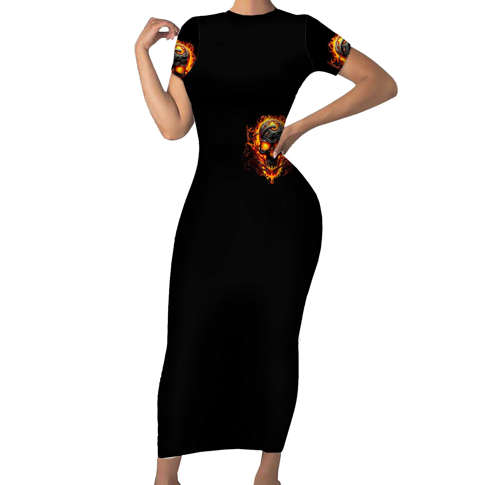 Flame Skull Short Sleeve Bodycon Dress I Can Fix Stupid But That Hurt - Wonder Print Shop