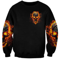 Black unisex sweatshirt with fiery flame skull front graphic