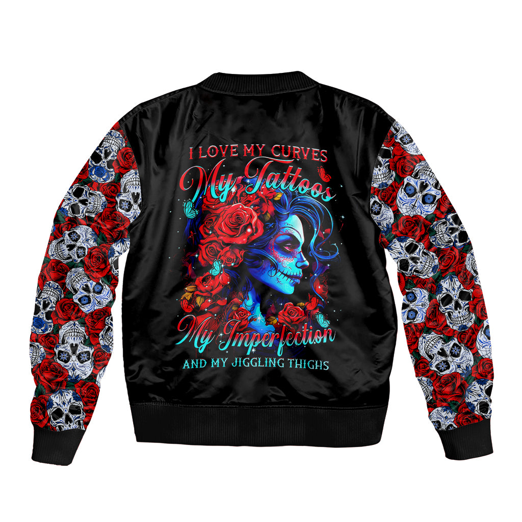 Skull Rose Bomber Jacket I Love My Curve My Tattoo My Imperfection - Wonder Print Shop