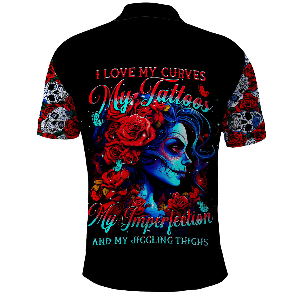 Skull Rose Polo Shirt I Love My Curve My Tattoo My Imperfection - Wonder Print Shop