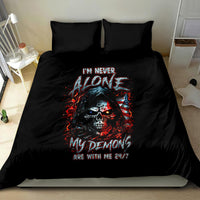 Black duvet cover bedding set with demon skull face graphic and two pillowcases