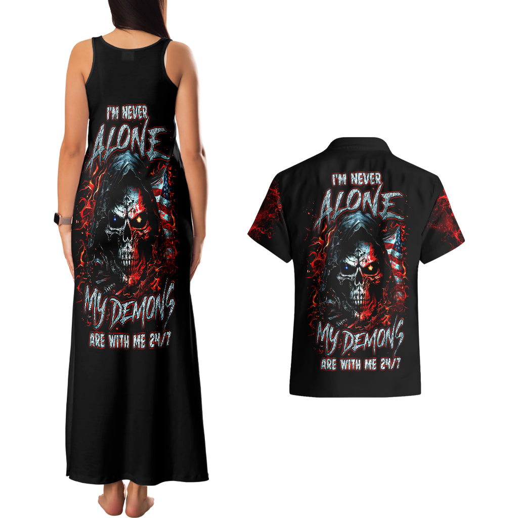 Blood Skull Couples Matching Tank Maxi Dress and Hawaiian Shirt I Never Alone My Demon With Me 24/7 - Wonder Print Shop