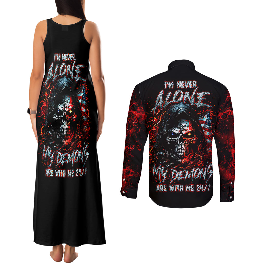 Blood Skull Couples Matching Tank Maxi Dress and Long Sleeve Button Shirts I Never Alone My Demon With Me 24/7 - Wonder Print Shop